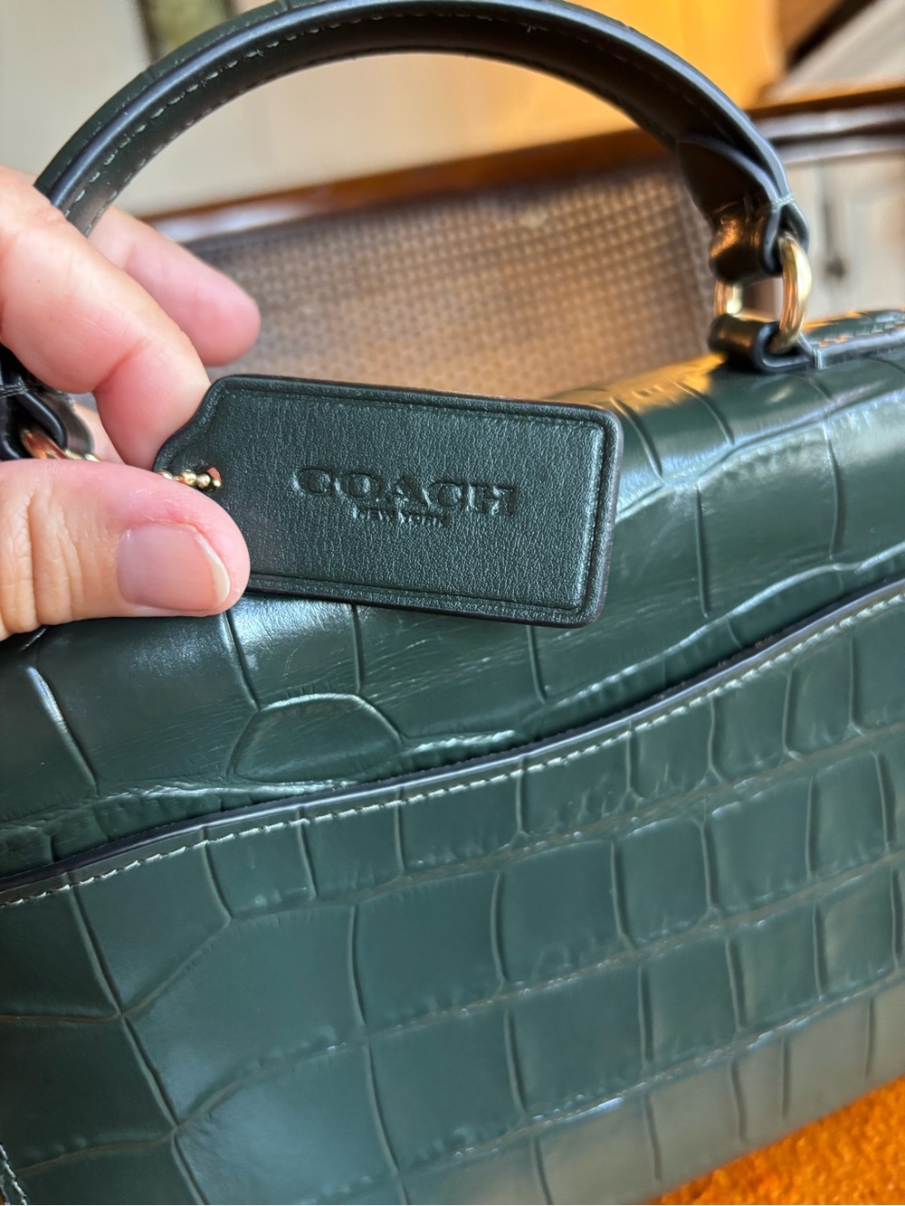 Coach Morgan Top Handle Satchel Croc Embossed Leather Green Crossbody Bag - Picture 5 of 16